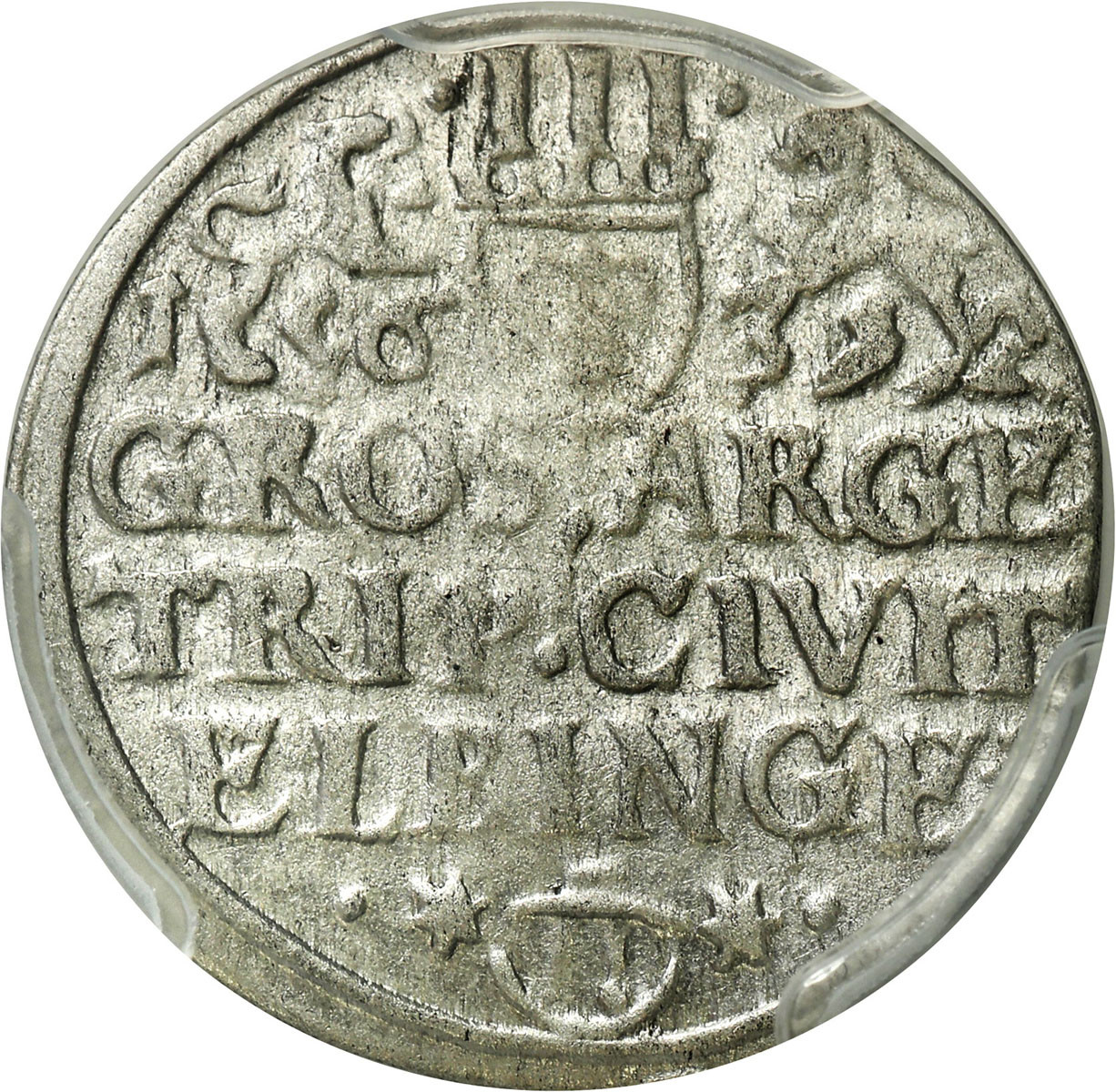 Gustaw II Adolf - okupacja szwedzka. Trojak 1632, Elbląg PCGS AU - ŁADNY